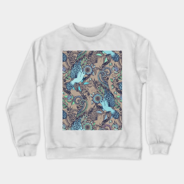 Flight of Fancy – aqua, mint, taupe Crewneck Sweatshirt by micklyn